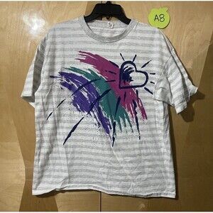Vintage The Body Co Womens Tshirt XL Extra Large Gray Abstract Striped 90s